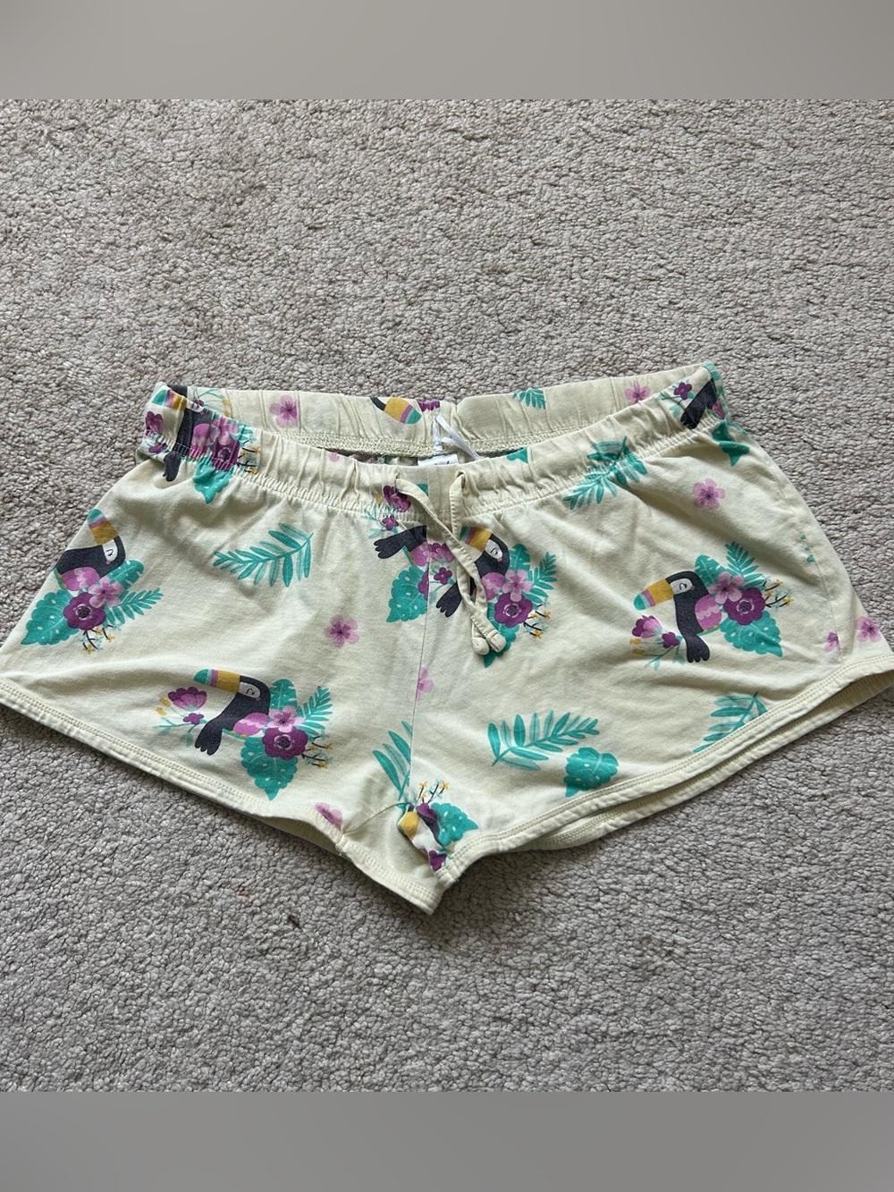 Cream Tropical Toucan Print Pj Shorts
